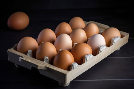 Chicken eggs in a tray. AI Generatedの素材