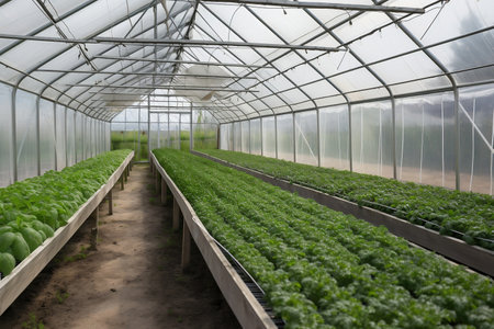 vegetable growing greenhouse. AI Generatedの素材