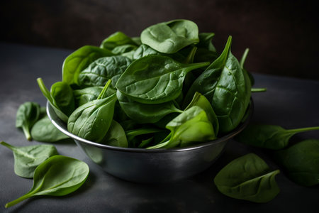 Spinach leaves close-up. AI Generatedの素材
