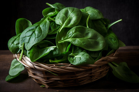 Spinach leaves close-up. AI Generatedの素材