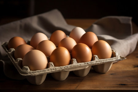 Chicken eggs in a tray. AI Generatedの素材