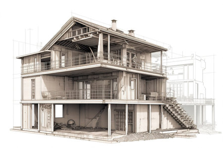 Unfinished house and real estate construction. AI Generatedの素材