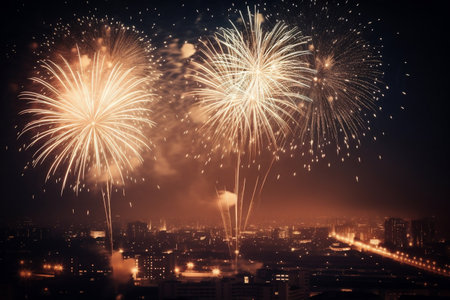 Fireworks and New Year celebration. AI Generatedの素材