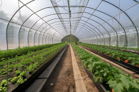 vegetable growing greenhouse. AI Generatedの素材