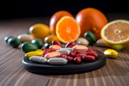 Vitamins capsules. AI Generatedの素材