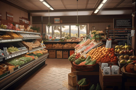 grocery store supermarket interior. AI Generatedの素材