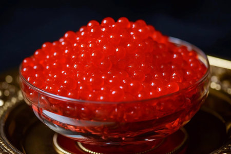 Red caviar close-up. AI Generatedの素材