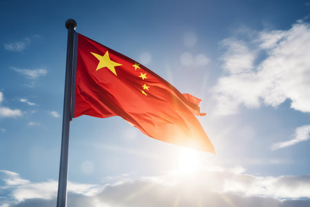 The flag of China on the background of the sky. AI Generatedの素材