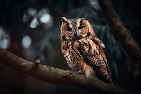 An owl sits on a branch in the forest. AI Generatedの素材