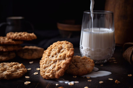 Oatmeal cookies with milk. AI Generatedの素材