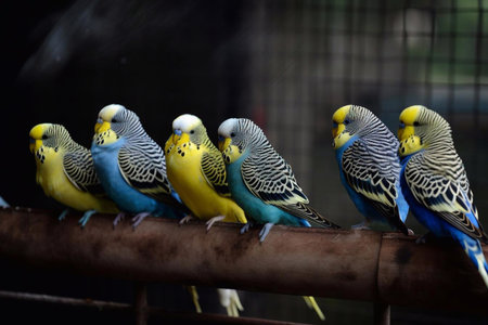 Budgies sit on a branch. AI Generatedの素材