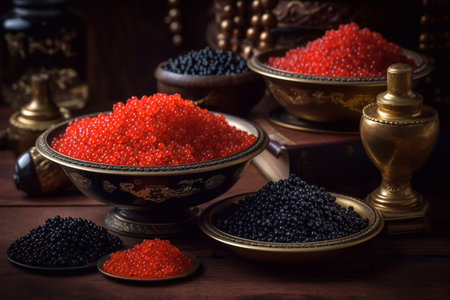 Red and black caviar. AI Generatedの素材
