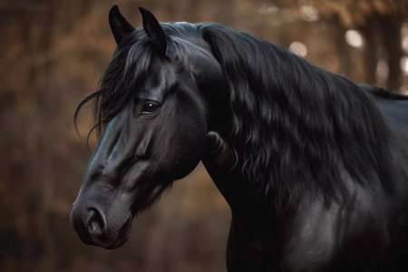 Beautiful black horse portrait. AI Generatedの素材