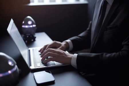 Businessman using laptop computer. AI Generatedの素材