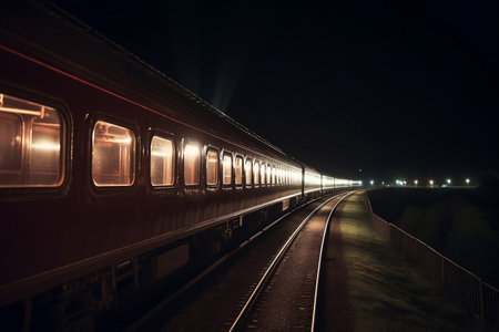 passenger train at night. AI Generatedの素材