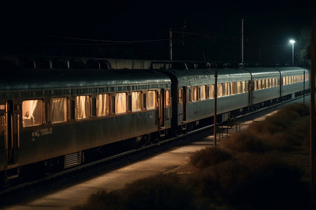 passenger train at night. AI Generatedの素材