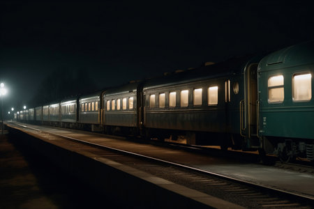 passenger train at night. AI Generatedの素材