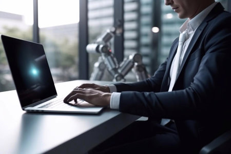 Businessman using laptop computer. AI Generatedの素材