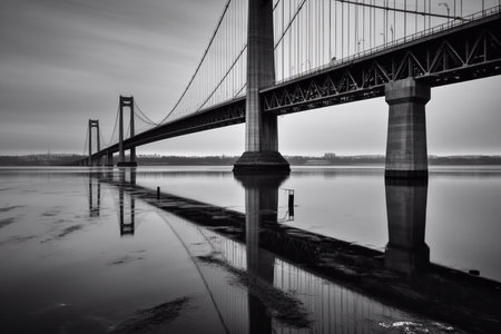 A modern bridge over the water. AI Generatedの素材