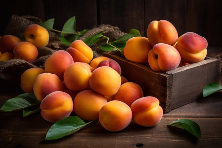 Ripe apricots on the table. AI Generatedの素材