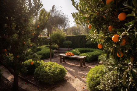 Apricot orchard and apricot harvest. AI Generatedの素材