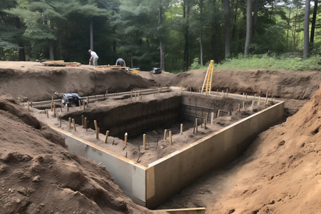 Construction of the foundation of the house. AI Generatedの素材