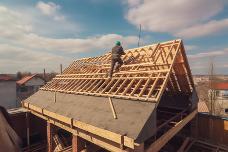installing a roof on the house. AI Generatedの素材
