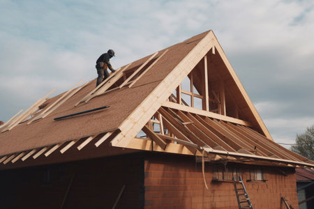 installing a roof on the house. AI Generatedの素材