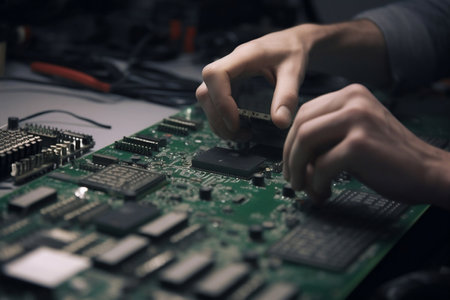 Production of electronics and computers. AI Generatedの素材