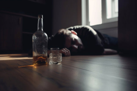 Alcoholism and drunk man with alcoholic drinks. AI Generatedの素材