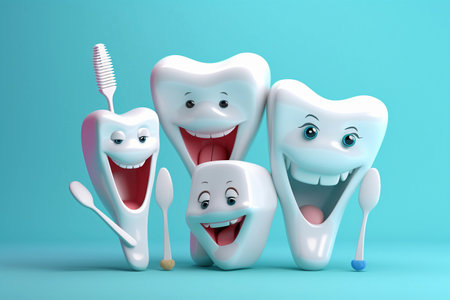 Dentistry funny cartoon teeth. AI Generatedの素材