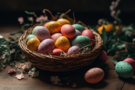 Colored eggs for Easter. AI Generatedの素材