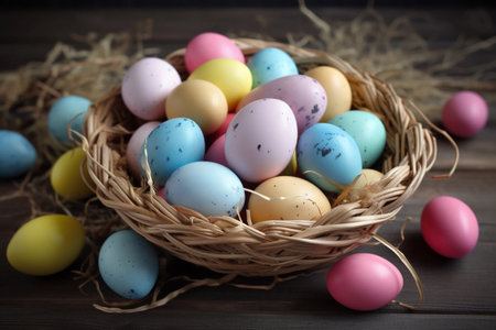 Colored eggs for Easter. AI Generatedの素材