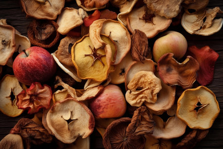 Dried apple chips. AI Generatedの素材