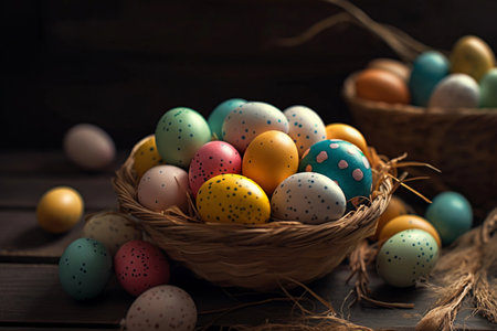 Colored eggs for Easter. AI Generatedの素材