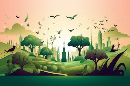 Ecology and nature conservation. AI Generatedの素材