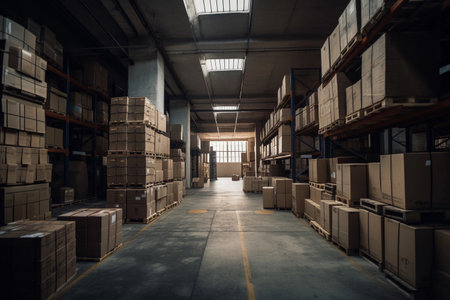 warehouse with boxes. AI Generatedの素材