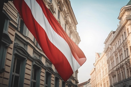 Flag of Austria on the building. AI Generatedの素材