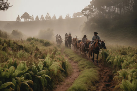 Farmers on horses. AI Generatedの素材