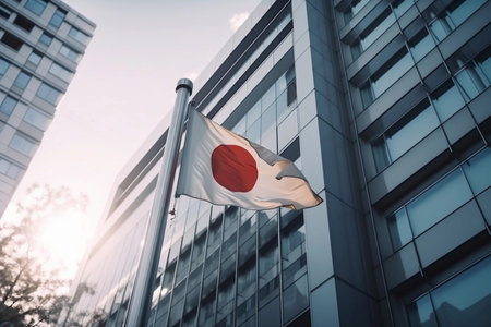 Japanese flag on the building. AI Generatedの素材