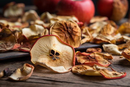 Dried apple chips. AI Generatedの素材