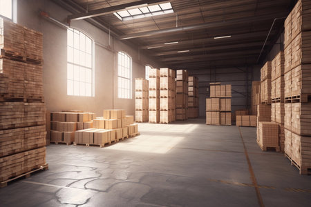 warehouse with boxes. AI Generatedの素材