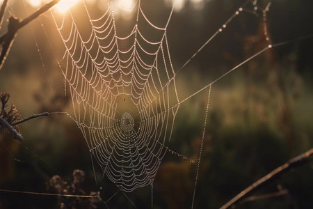 Transparent web in summer morning. AI Generatedの素材