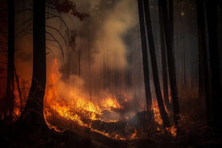 The forest is burning. fire in the forest. AI Generatedの素材