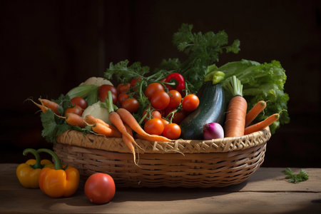 Vegetables in a basket. vegetable harvest. AI Generatedの素材