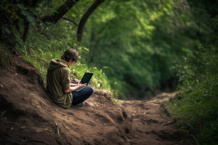The guy works in nature. AI Generatedの素材