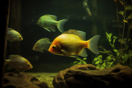 fish swims in an aquarium. AI Generatedの素材