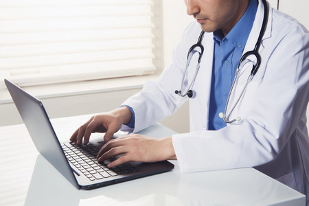 Telemedicine and the doctor at the computer. AI Generatedの素材