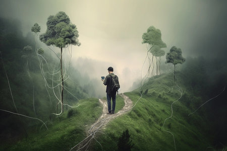 The guy works in nature. AI Generatedの素材