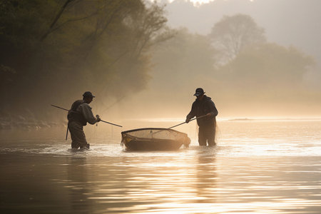 fishermen catch fish. AI Generatedの素材